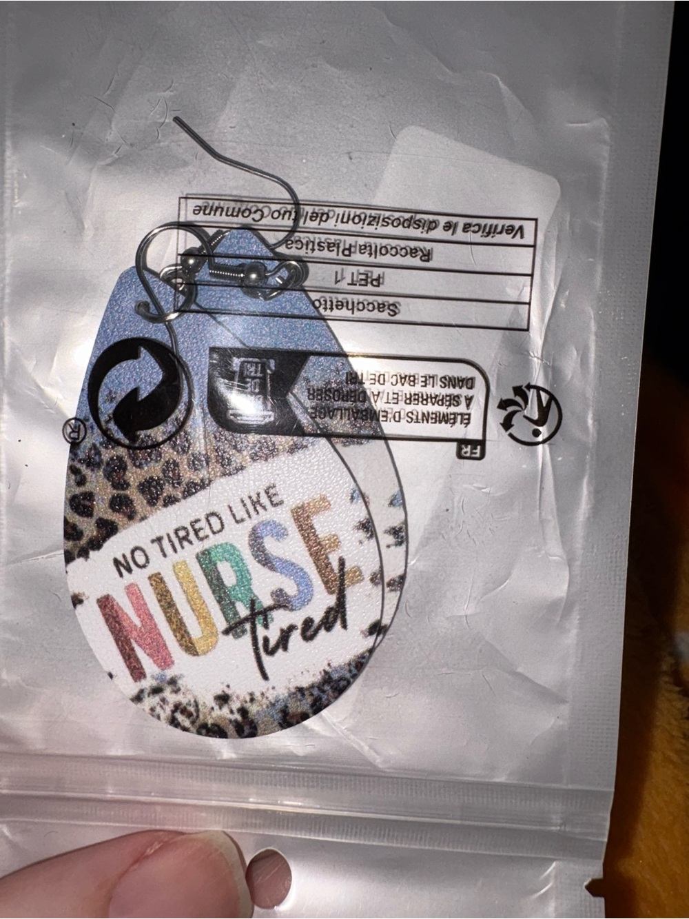 No Tired Like Nurse Tired Leopard Print Blue Earrings
